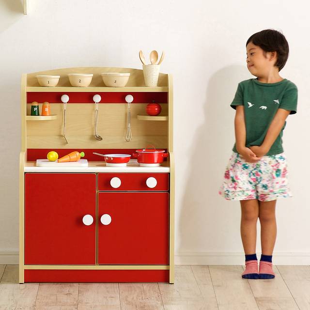 Amazon | 組立品 木製 ままごとキッチン minicook（4色対応） (レッド) | ままごと 通販 (12403)