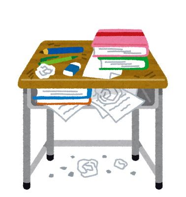 学校の机のイラスト「汚い机」 | かわいいフリー素材集 いらすとや (47977)