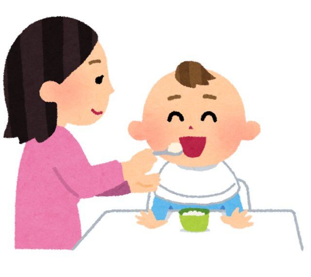 赤ちゃんに離乳食を食べさせているお母さんのイラスト | かわいいフリー素材集 いらすとや (83286)