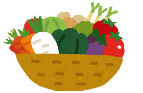 野菜のイラスト「カゴに盛られた野菜」 | かわいいフリー素材集 いらすとや (89455)