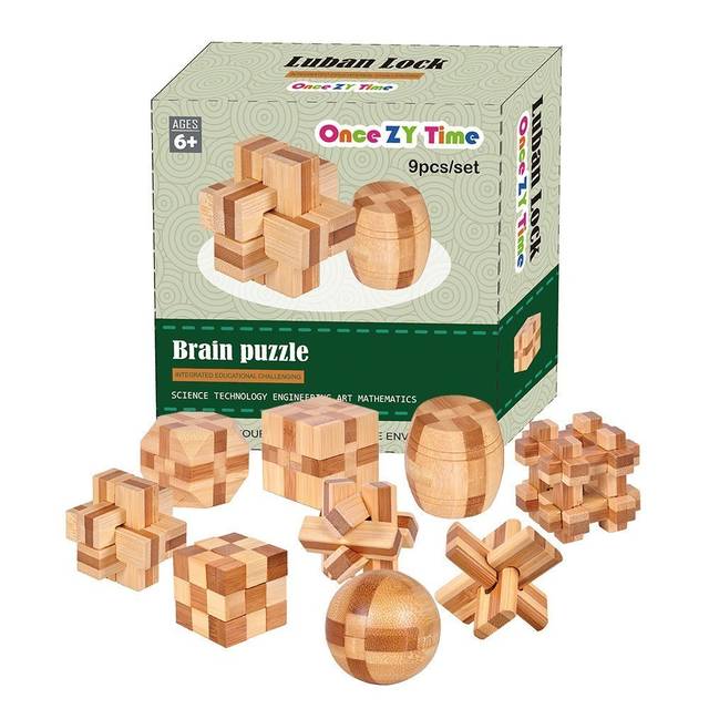 Amazon | Once ZY Time パズル 竹製 孔明パズル 3D 立体パズル パズルゲーム パズルおもちゃ 積み木 知恵おもちゃ 知的玩具 脳トレ コンパクト 9pcsセット | 木製パズル | ホビー (101292)