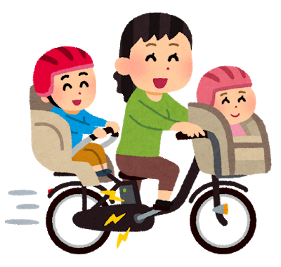 電動自転車で3人乗りするお母さんのイラスト | かわいいフリー素材集 いらすとや (110847)