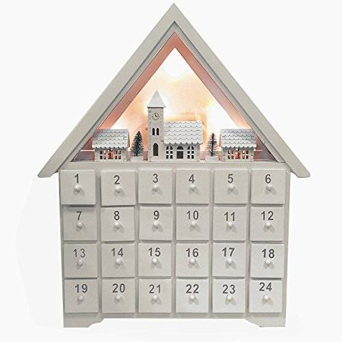 Amazon.co.jp： Christmas Advent Calendar クリスマス木製白いアドベントカレンダーハウス24引き出しとLEDライト: ホーム＆キッチン (121531)