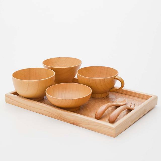 Amazon | 天然木製　キッズ食器セット　ナチュラル | 三好漆器 | 子ども用食器セット (136408)