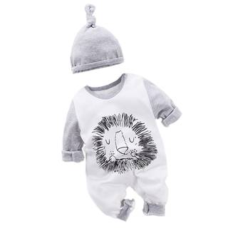 Amazon | エルフ ベビー(Fairy Baby)新生児服 長袖 カバーオールロンパース 帽子 肩開き ライオン模様(白+灰) 80cm | ロンパース・カバーオール | ベビー&マタニティ 通販 (96652)