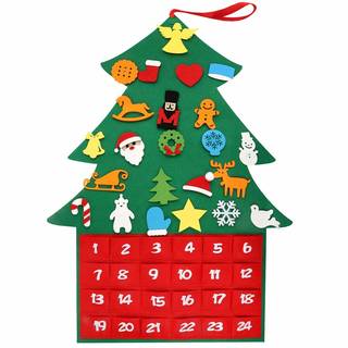 Amazon.co.jp： T98 クリスマス 壁掛け Brand 飾り カウントダウン アドベントカレンダー　デコレーション 布製　フェルトクリスマス ツリー タペストリー 幼稚園/保育園 知育おもちゃ オーナメント 24個入りセット: おもちゃ (121538)